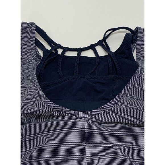 Athleta Women's Strappy Striped Built In Bra Workout Active Tank Top Blue XS - Picture 4 of 9